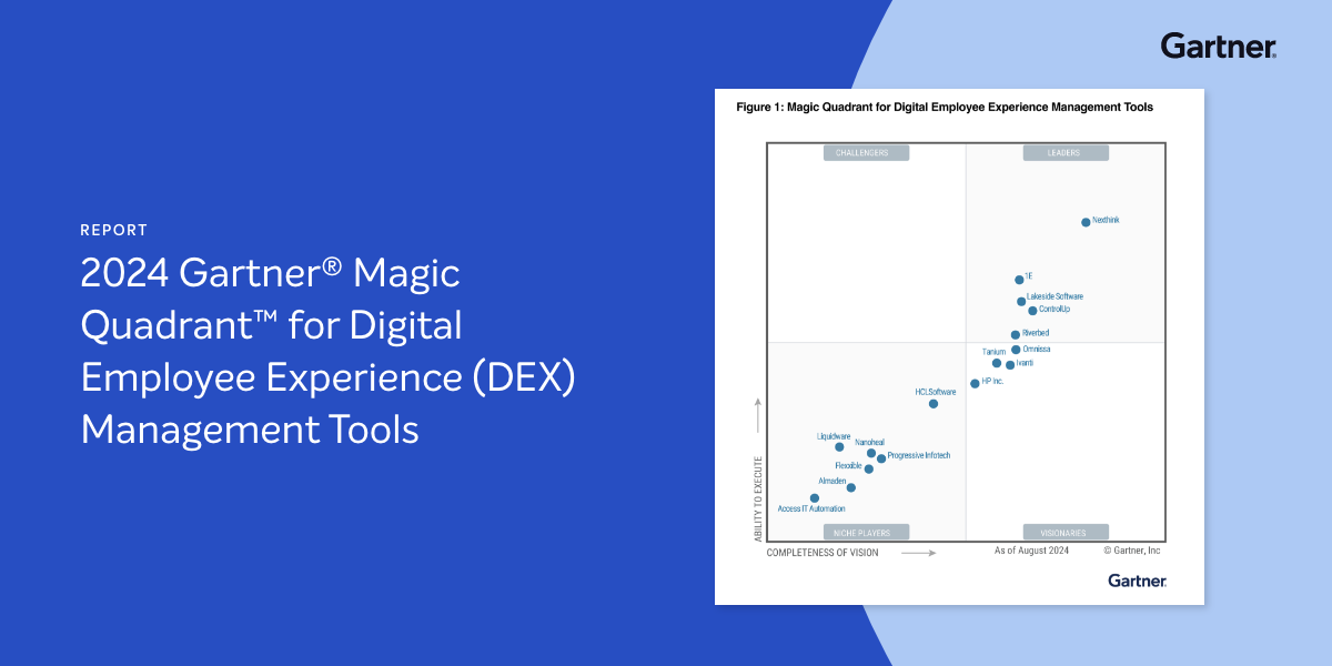 Discover Why 1E is Named a Leader in the 2024 Gartner® Magic Quadrant™ for Digital Employee Experience (DEX) Management Tools Report